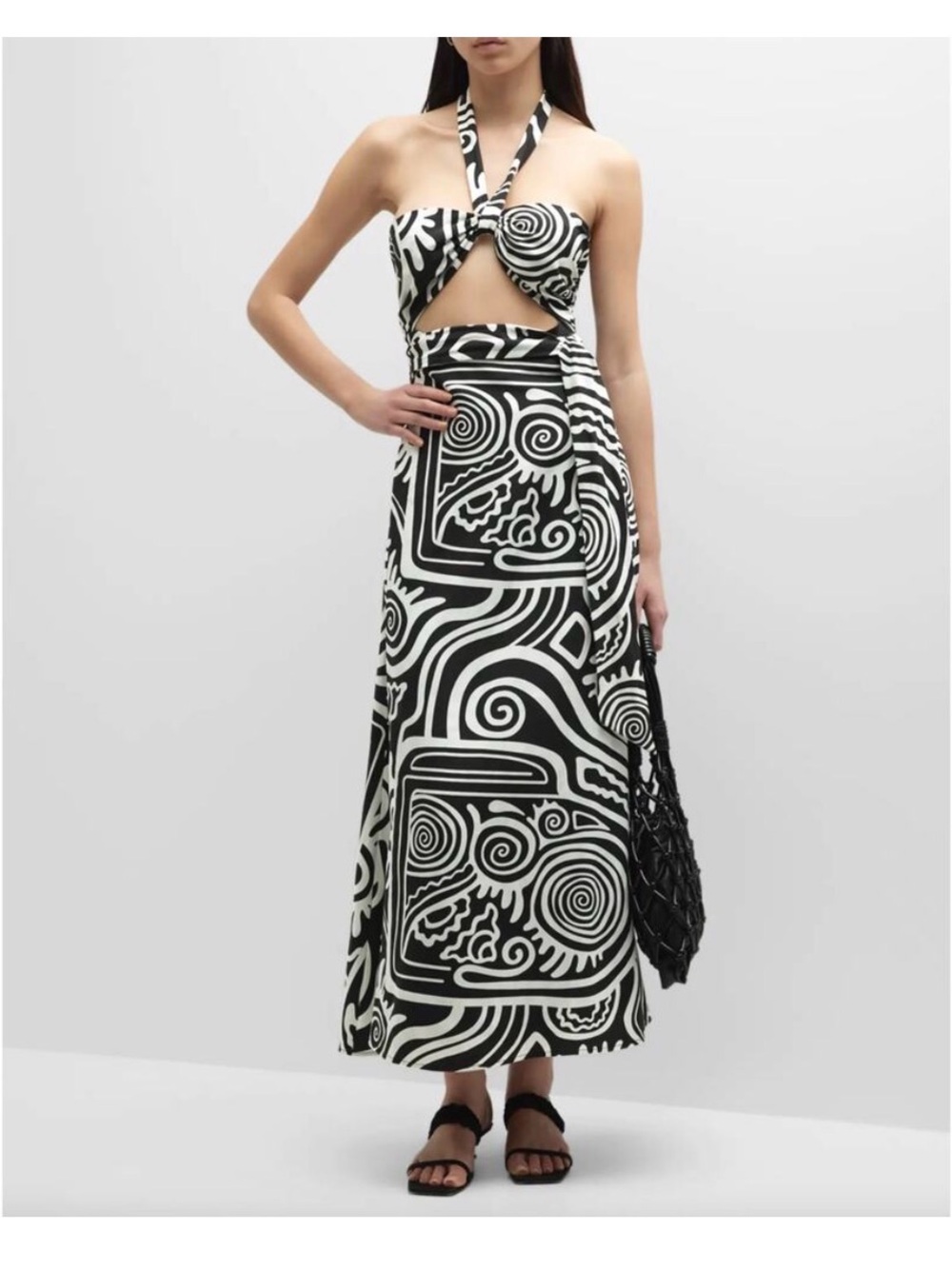 Mara Hoffman Black and White Strapless Cutout Maxi Dress
